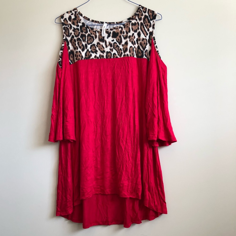 Red and cheetah print cold shoulder blouse!